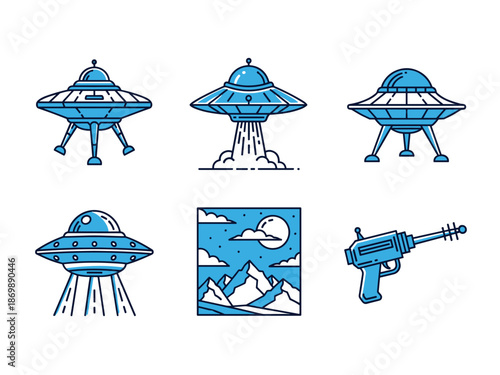 Whimsical Alien UFO and Raygun Illustration