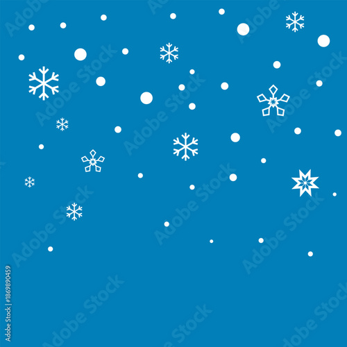 Falling Snowflakes on Blue Winter Background