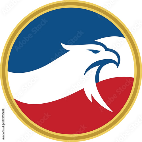 Patriotic Eagle Head Emblem in Red, White, and Blue Circle