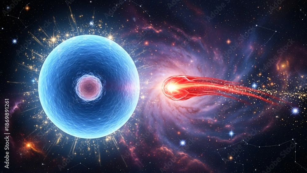 Obraz premium Cosmic collision: blue planet and red celestial body in space