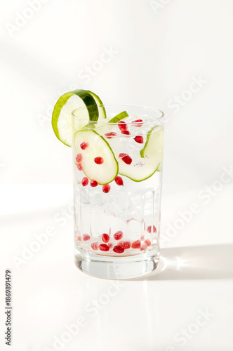 Glass of gin and tonic with pomegranate