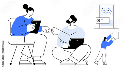 Team collaboration. Professionals working together analyzing data and sharing information using digital devices. Team collaboration for studies, remote work, business, and communication strategies
