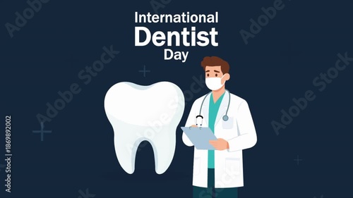 Dentist International Day tooth doctor, art video illustration.