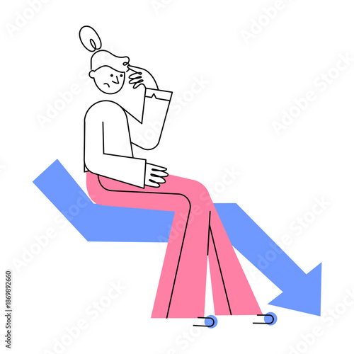 A hand drawn style illustration showing career downfall