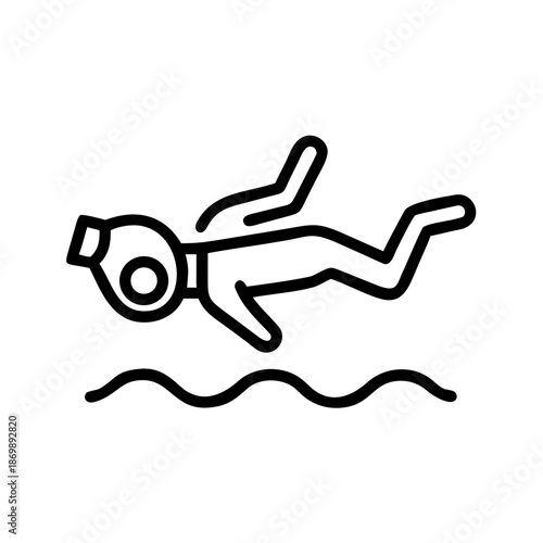 Diver enjoying summer leisure activities in the water, outlined design, copy space