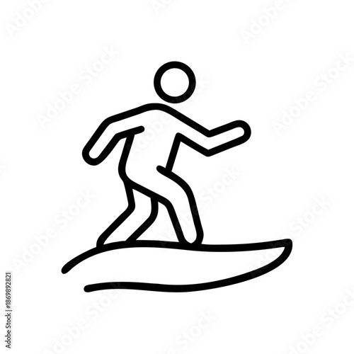 Surfer enjoying summer leisure activities on the waves, outlined design on white background, copy space