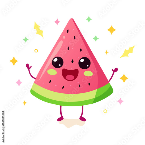 Cute cartoon watermelon slice with sparkles and happy face
