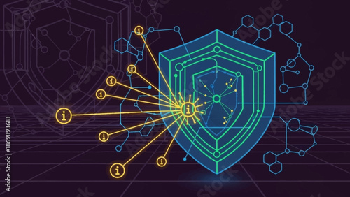 Futuristic Digital Security Shield Safeguarding Information Flow Across a Global Network, Representing Robust Cyber Defense and Data Protection