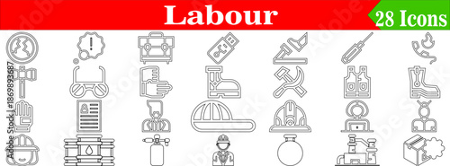 28 Labour Icons Pack Free Vector Download SVG PNG EPS AI, Minimal Line Style Worker Construction Tools Builder Helmet Hammer Wrench Safety Labor Day Icons Set