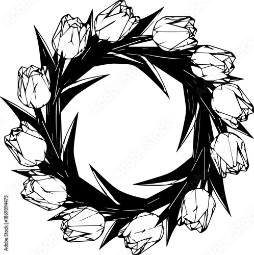 Elegant tulip wreath design, perfect for wedding invitations, spring promotions, or floral-themed projects. Originally a scalable vector graphic!