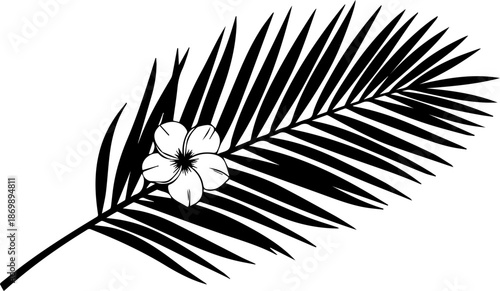Elegant palm frond with delicate tropical flower for summer designs and exotic themes, perfect for branding and invitations with a touch of paradise
