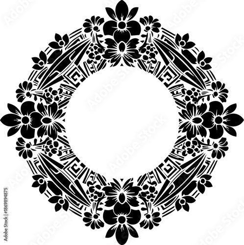 Elegant floral wreath for invitations, stationery, logos, and branding projects needing a touch of nature and sophistication, ideal for weddings and events