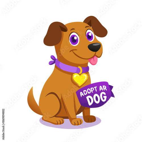 Cute dog with adopt a dog sign encouraging pet adoption