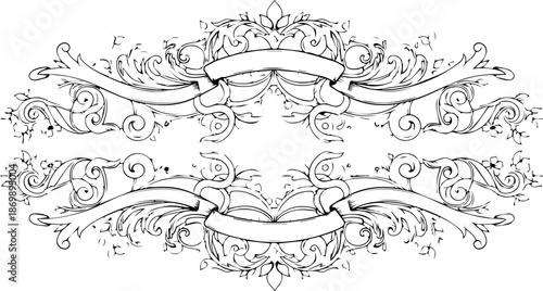 Elegant vintage scroll design with ornate details for invitations, announcements and classic designs. Perfect for adding a touch of old-world charm!