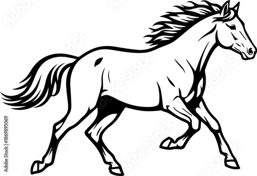 Dynamic horse illustration, powerful equine figure in motion, symbolizing strength and freedom, ideal for logos and designs with a western or equestrian theme