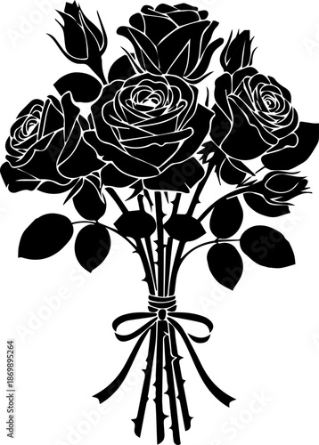 Photos Elegant rose bouquet silhouette, stunning floral arrangement for wedding invites, romantic designs, or vintage botanical themes