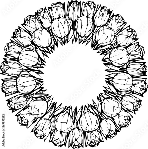 Elegant tulip wreath for invitations and cards, originally a vector graphic, perfect for spring designs or floral themed projects needing an artistic touch