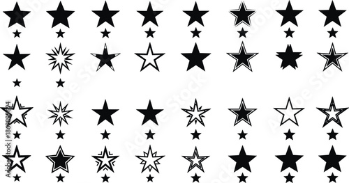 Star shape grid, decorative star icons, pattern recognition puzzle, black and white stars, cognitive test design, abstract geometry symbols