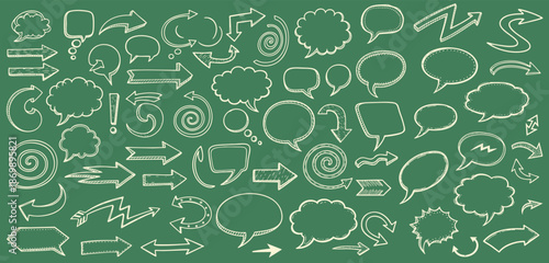 Abstract vector arrows, bubbles, and strokes. Various doodle elements for presentations and infographics with grunge texture. Hand-drawn abstract vintage infographic Vector collection.