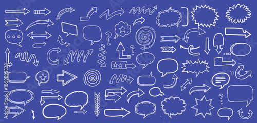 Abstract vector arrows, bubbles, and strokes. Various doodle elements for presentations and infographics with grunge texture. Hand-drawn abstract vintage infographic Vector collection.