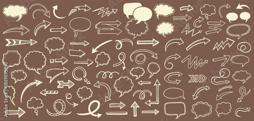 Abstract vector arrows, bubbles, and strokes. Various doodle elements for presentations and infographics with grunge texture. Hand-drawn abstract vintage infographic Vector collection.