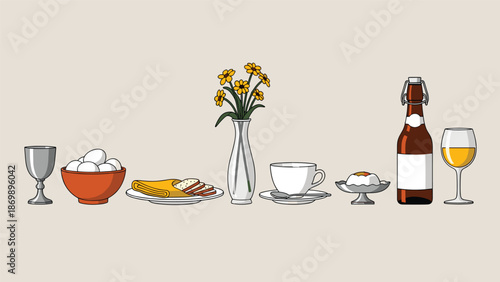 Elegant Table Setting with Wine and Dining Elements