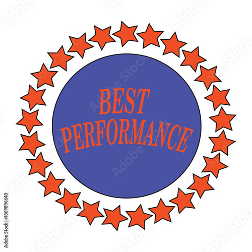 Best Performance Award Badge with Red Stars and Blue Circle