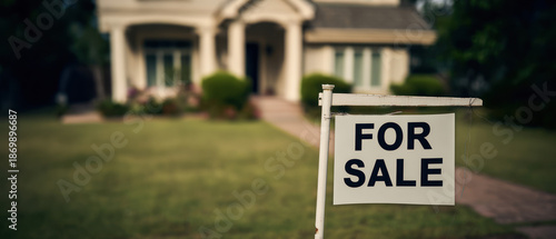 Suburban home with for sale sign on lawn
