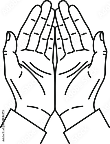 Open Cupped Hands for Prayer or Offering, Simple Line Art, Isolated