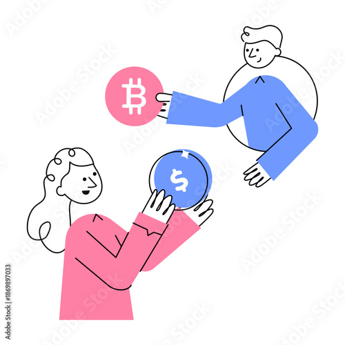 A doodle style illustration showing currency exchange
