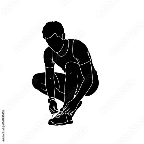 silhouette of a man tying his shoelaces, workout, exercise concepts.