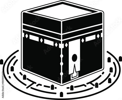 Kaaba in Mecca, Islamic Pilgrimage Icon, Vector Illustration