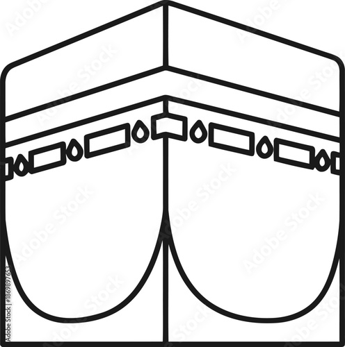Kaaba Islamic Symbol Line Drawing, Mecca Holy Site Icon, Faith Worship