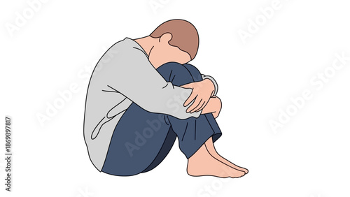 A lonely figure in a fetal position, conveying deep sadness, mental distress, isolation, and the profound weight of emotional struggles