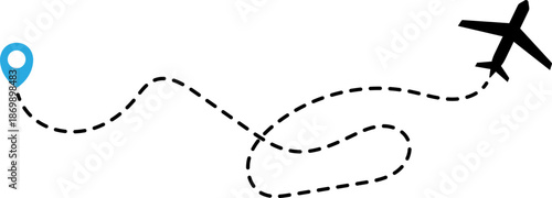 Airplane flight path with location pin