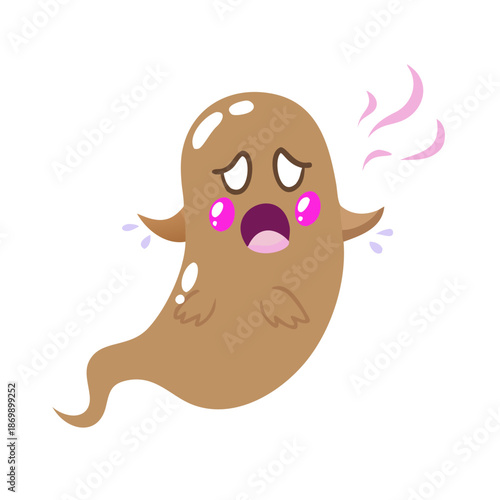 Cute ghost character feeling stressed or anxious