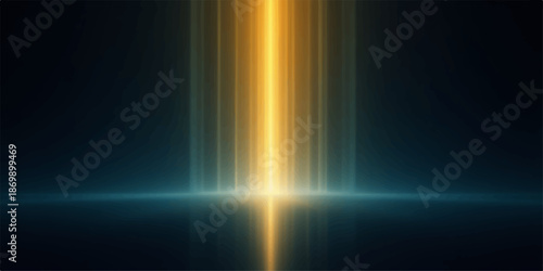 Abstract Golden light beam shining brightly in dark space with radiant glow
