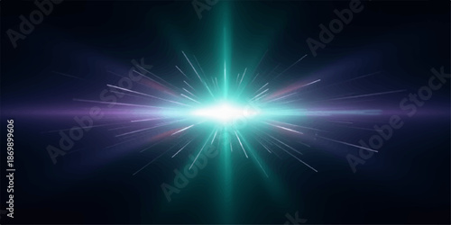 Abstract Bright light with lens flare effect on dark background
