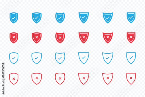 Shield check mark icon or security shield protection icon with tick symbol. Shield check mark icon or security shield protection icon with tick symbol green security shield. Shield icons showing wrong