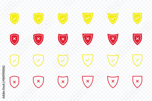 Shield check mark icon or security shield protection icon with tick symbol. Shield check mark icon or security shield protection icon with tick symbol green security shield. Shield icons showing wrong