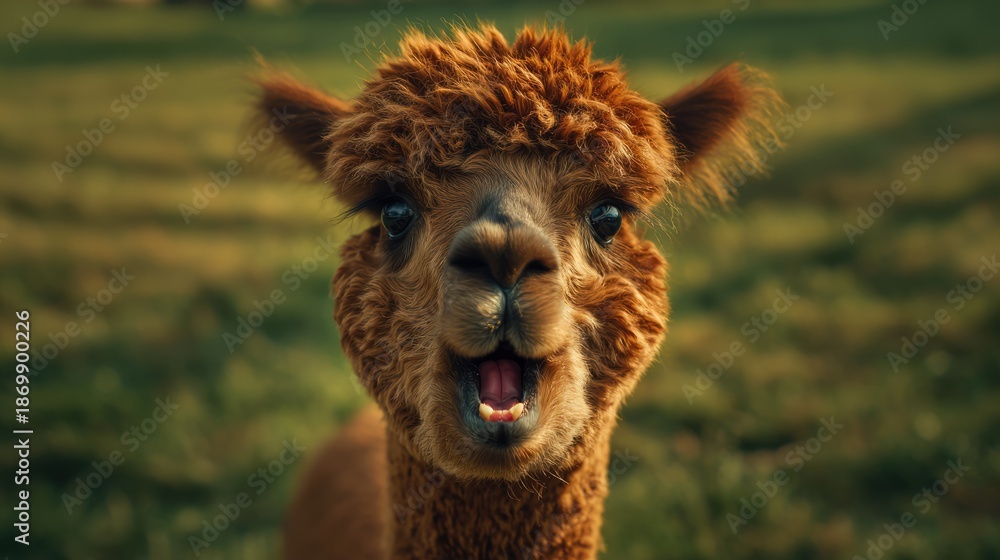 Fototapeta premium Cute Alpaca Portrait with Expressive Face in Natural Outdoor Environment