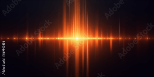 Vibrant orange light beam shining brightly on dark background with radiant streaks