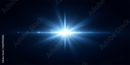 Bright light source with lens flare on dark background