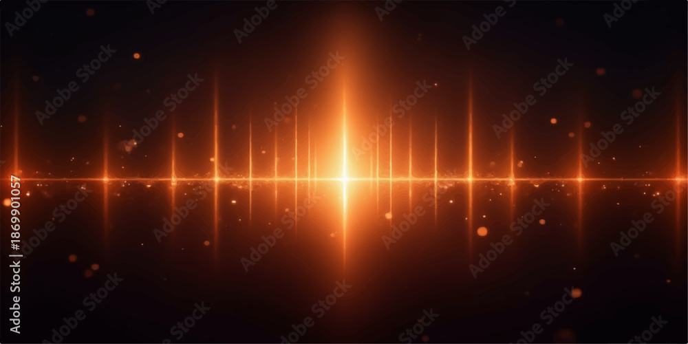 Fototapeta premium Bright orange light beam with streaks and lens flares on dark background