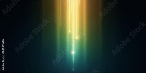 Vibrant green and yellow light beam shining brightly against a dark background