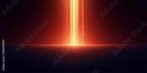 Bright orange light beam shining vertically upwards in dark space