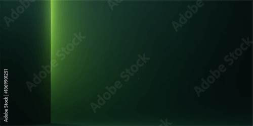 Green light beam shining on dark background with gradient effect