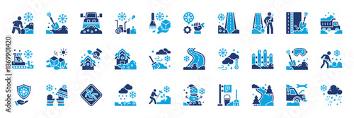 Snow Removal Solid style. Containing Cleaning, Winter, road clearing, Winter Service, Snowman