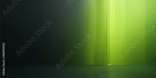 Green light beam shining through dark background with curtains