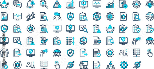 Risk Management and Compliance Line Icon Set Vector for Business Monitoring and Corporate Control Systems